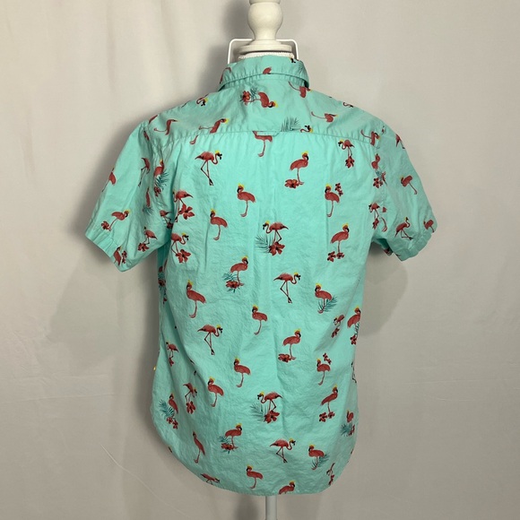 Denim & Flower Aqua Short-Sleeve Button-Down with Flamingo Print - Picture 8 of 9
